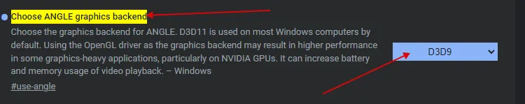 Choose ANGLE graphics backend