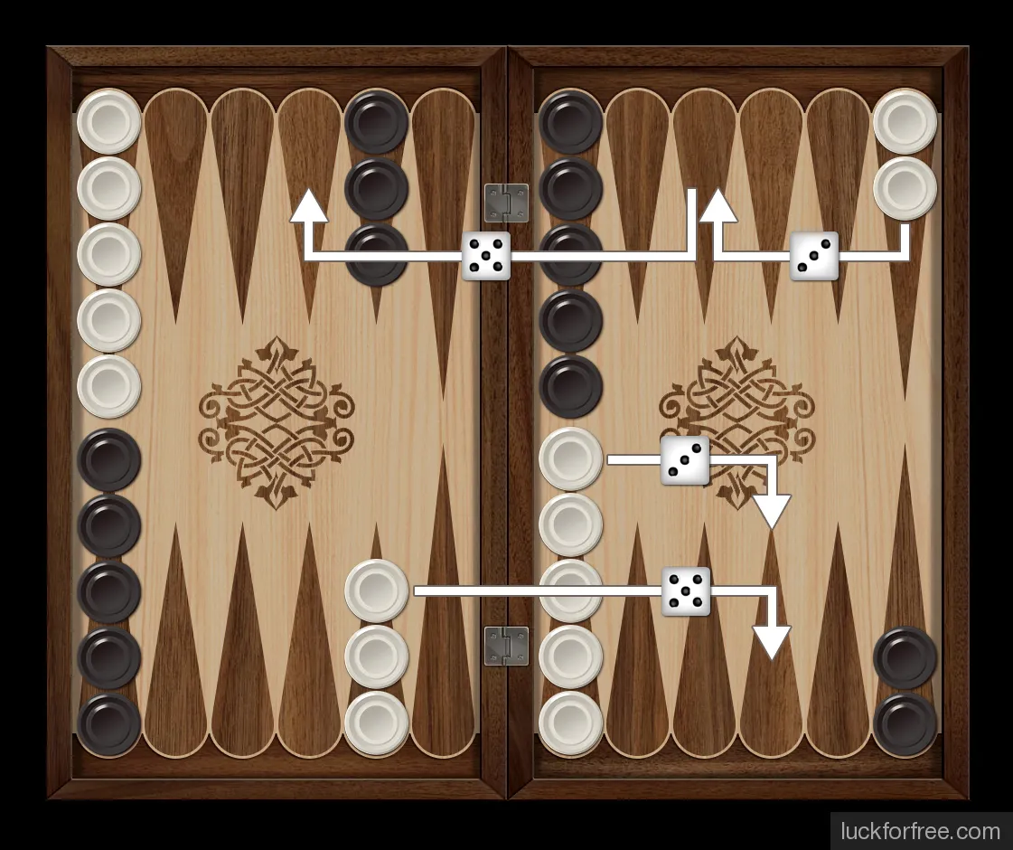 Короткие нарды правила хода двумя фишками 